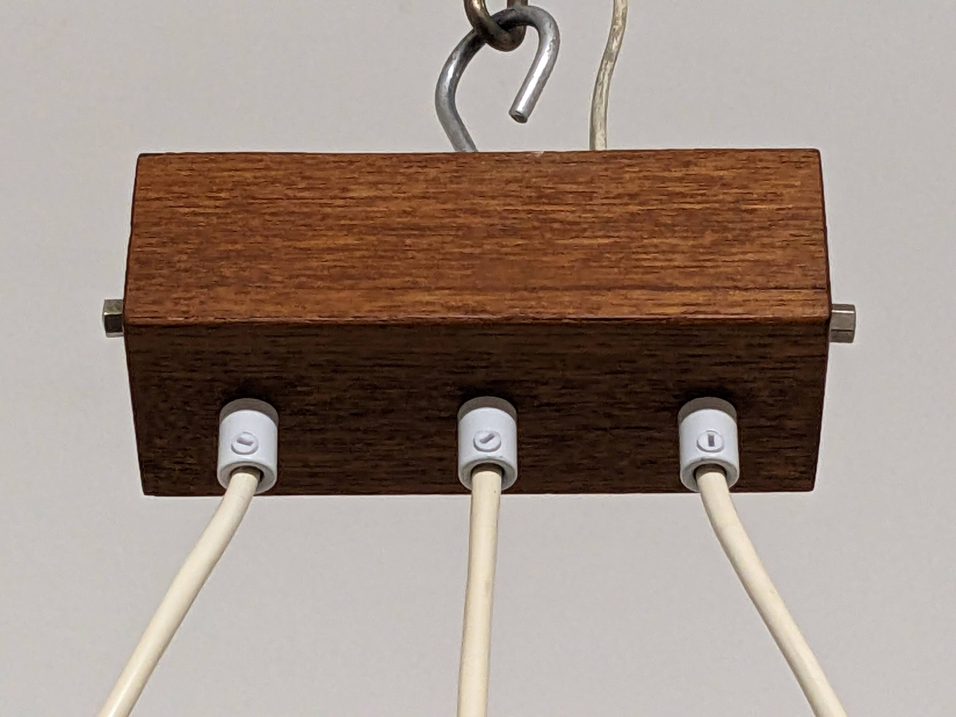 Scandinavian chandelier with 3 lights in teak and glass from the 60s/70s