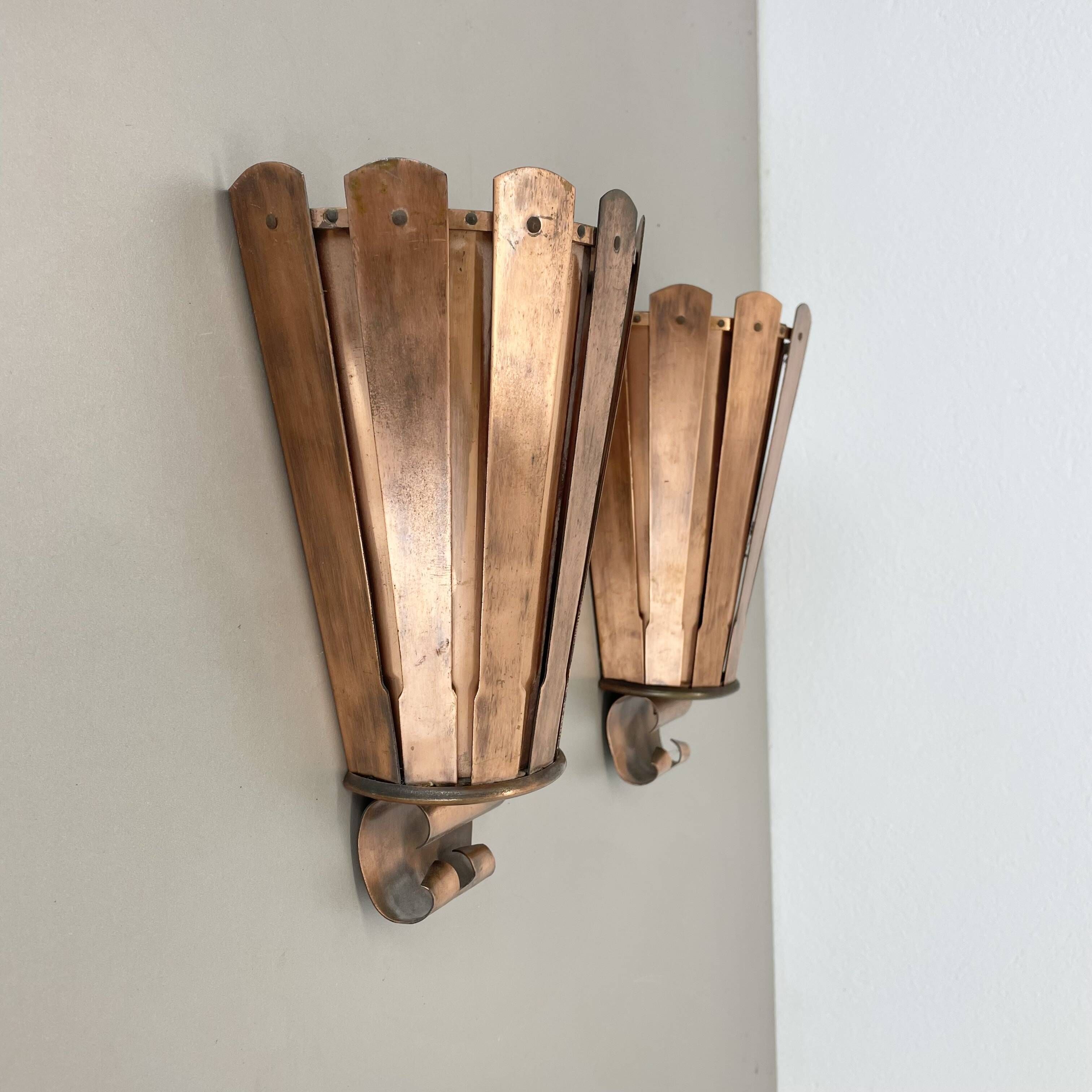 set of 2 copper 25cm Gio Ponti Style Theatre Wall Light Sconces, Italy 1950