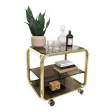 Chariot de bar Table de bar en laiton fumé Mid Century Hollywood Regency Table d'appoint à roulettes