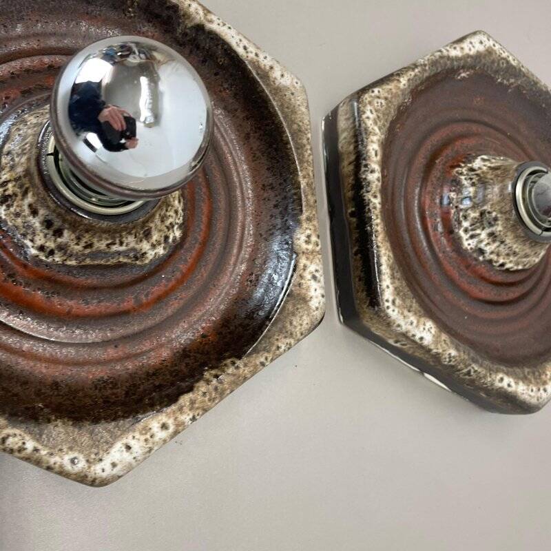 Modernist fat lava ceramic wall lamps by Pan Ceramics, Germany, 1970s, set of 2