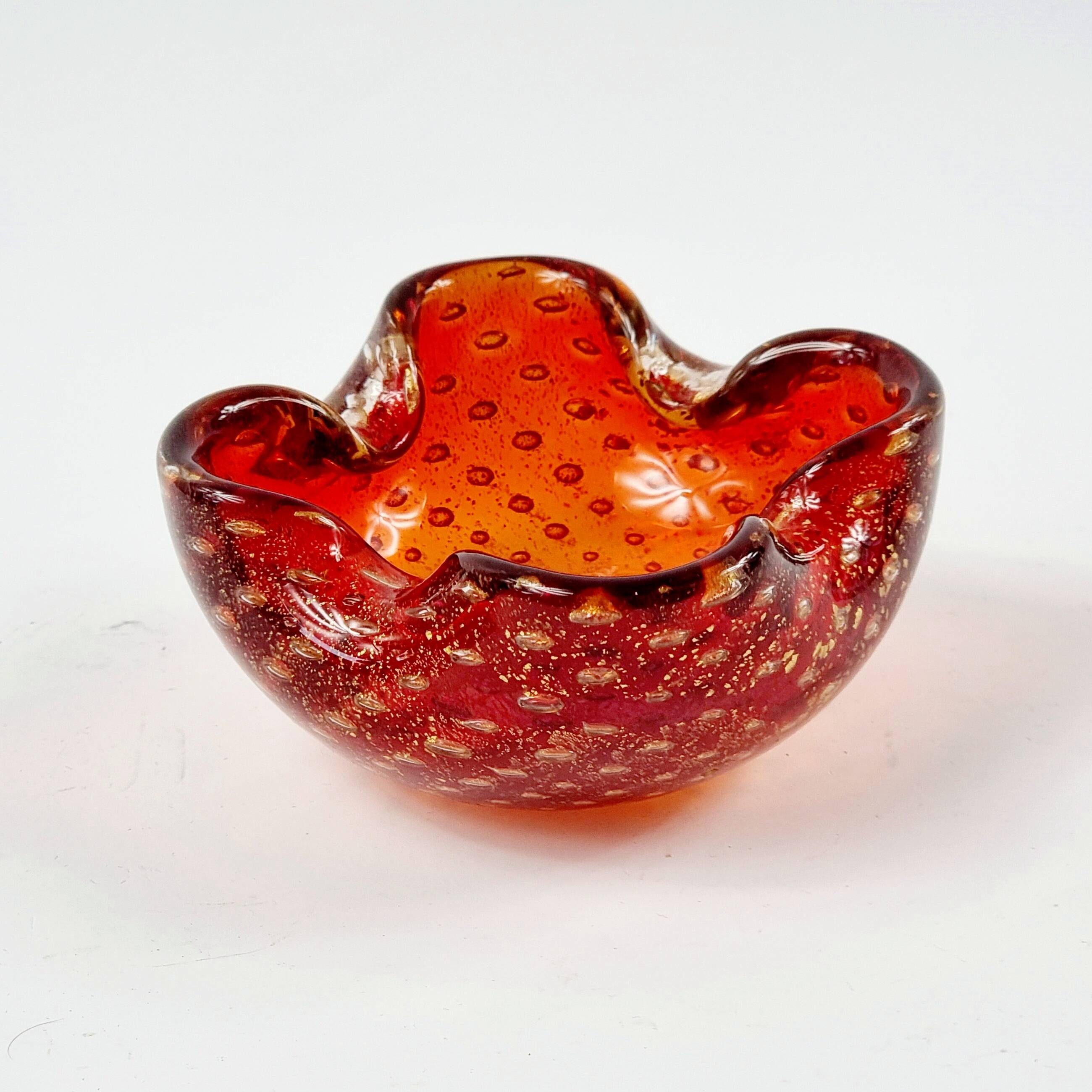 Murano Glass Bowl or Ashtray With Gold Dust & Air Bubbles from Barovier & Toso, Italy, 1960s
