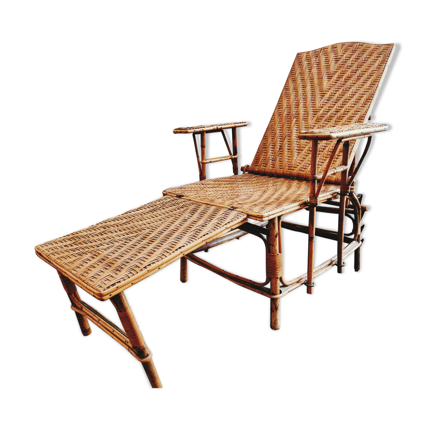 Chaise longue en rotin vintage Morris Selency