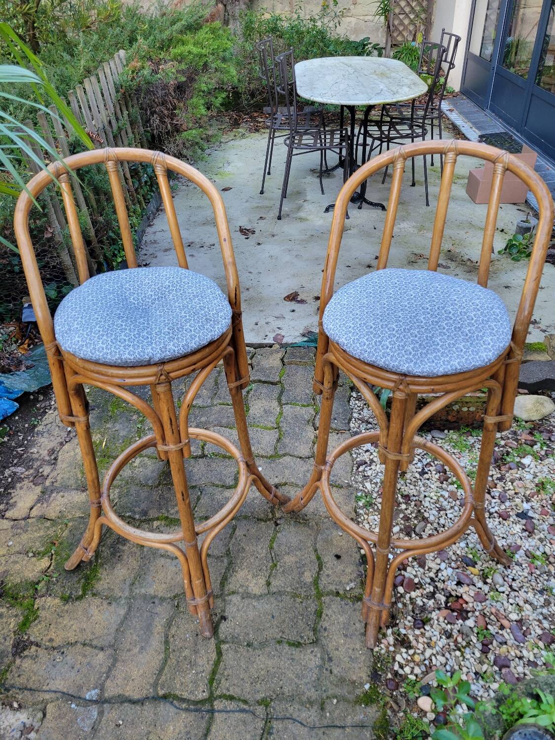 Paire de tabouret de bar en bambou 70's