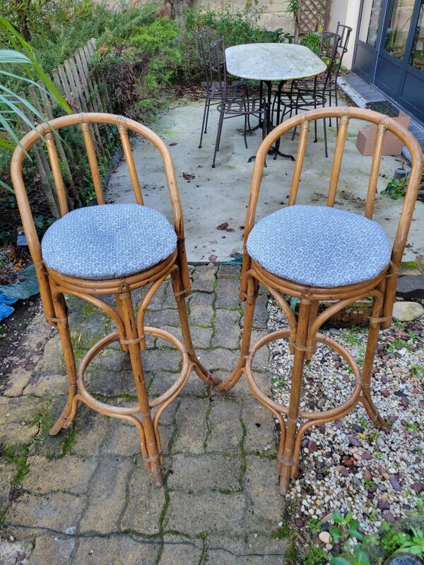 Paire de tabouret de bar en bambou 70's