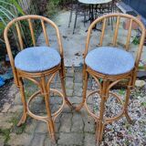 Paire de tabouret de bar en bambou 70's