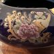 Cobalt Blue Enameled Ashtray, Golden Peacock and Floral Decor - Vintage Italy