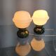 Pair Czech 1970s Milk Glass and Green Ceramic Table Lamps
