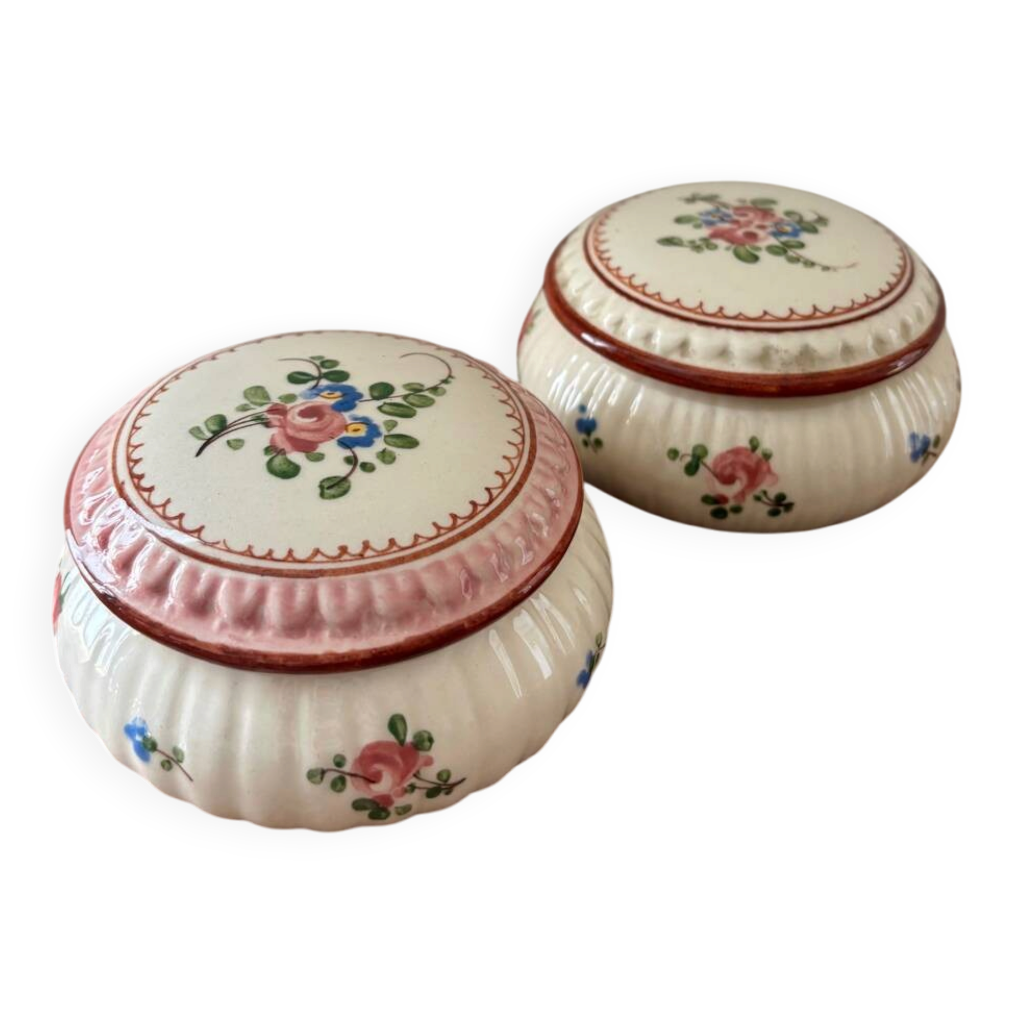 Vintage lot de deux bonbonnières shabby chic cmm décor main
