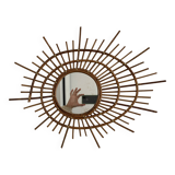 Vintage 1960 sun mirror rattan wicker ortf spiral design - 68 x 52 cm