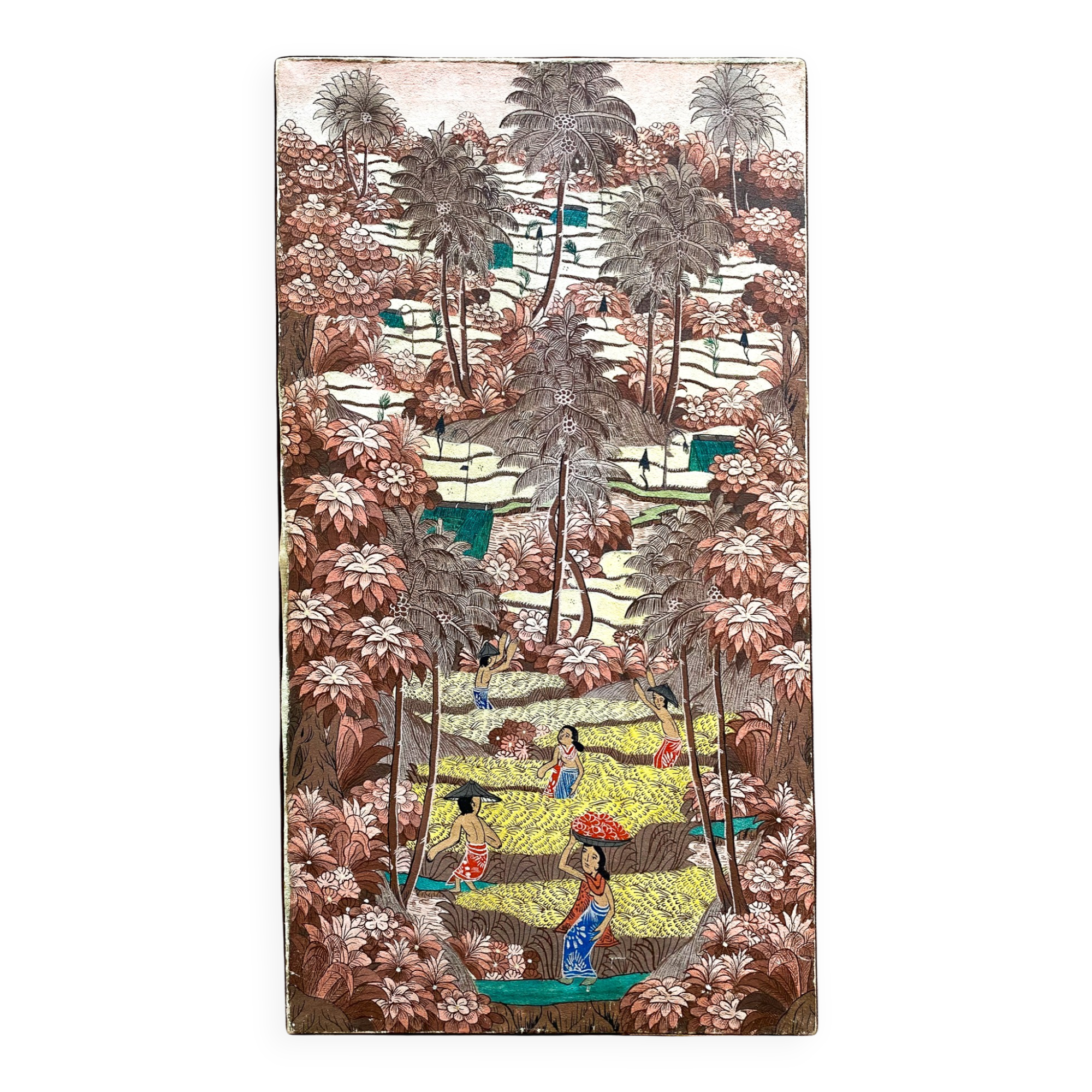 Ancient Balinese Tableau Rice Harvest Scene Batuan Style