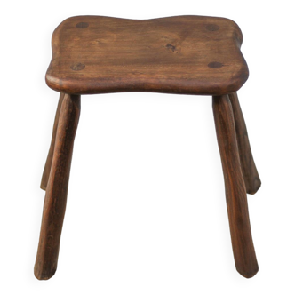 Brutalist wooden stool, vintage side stool, plant holder