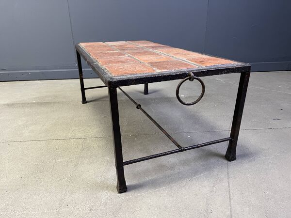Table basse espagnole en fer et carreaux de céramique, années 1950