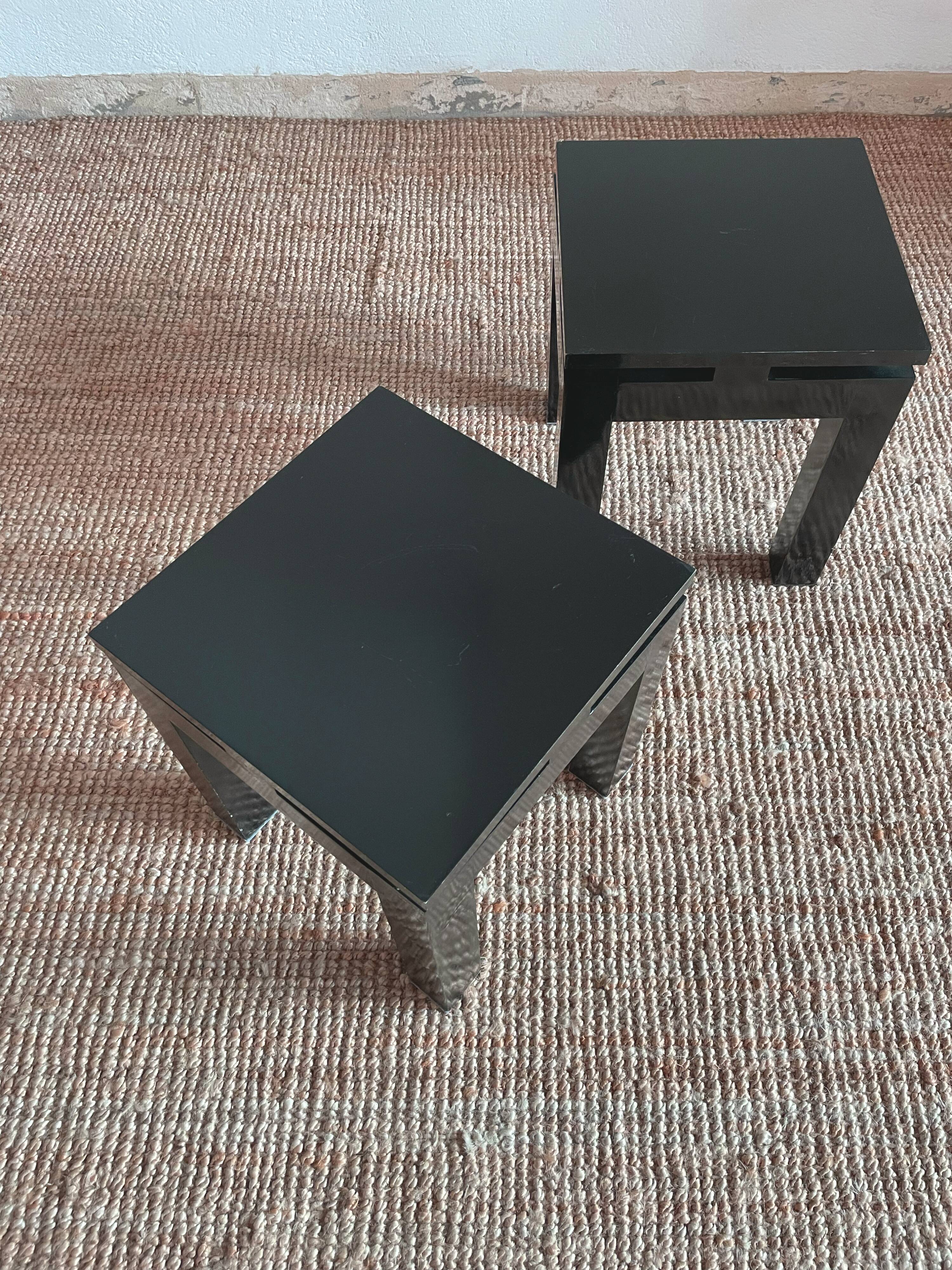 Pair of side tables, lacquered wood bedside tables from the 80s