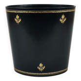 Morabito Paris black and gold leather wastepaper basket, France, 1970s