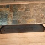 Rectangular steel and basalt coffee table