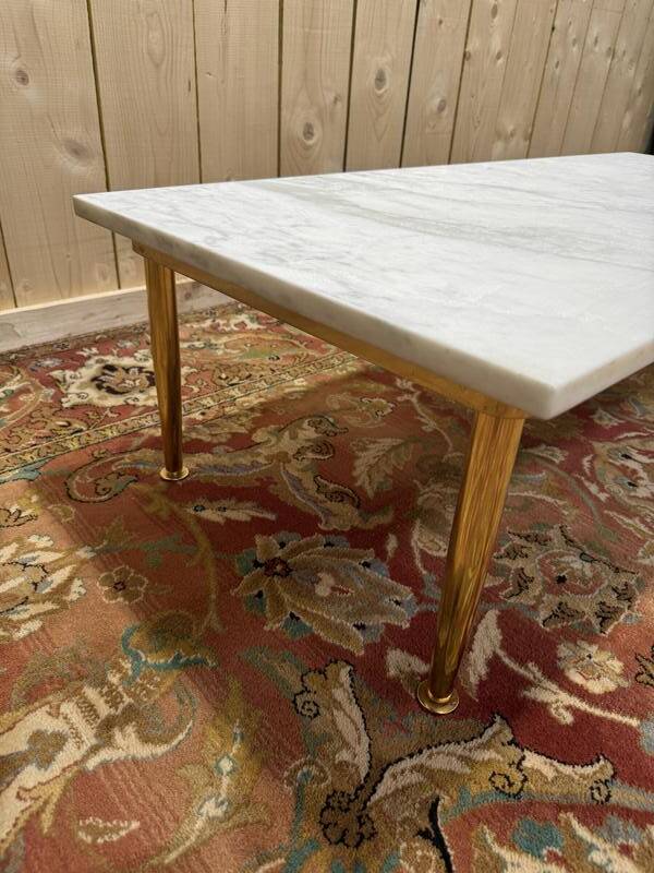 Table basse 1970 laiton et marbre de carrare