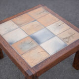 small ceramic coffee table herbarium feet wood, table signed R.capron