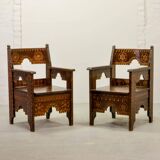 Set of Middle East Design Carved Wooden Moorish Decorated Side Chairs 1950s
