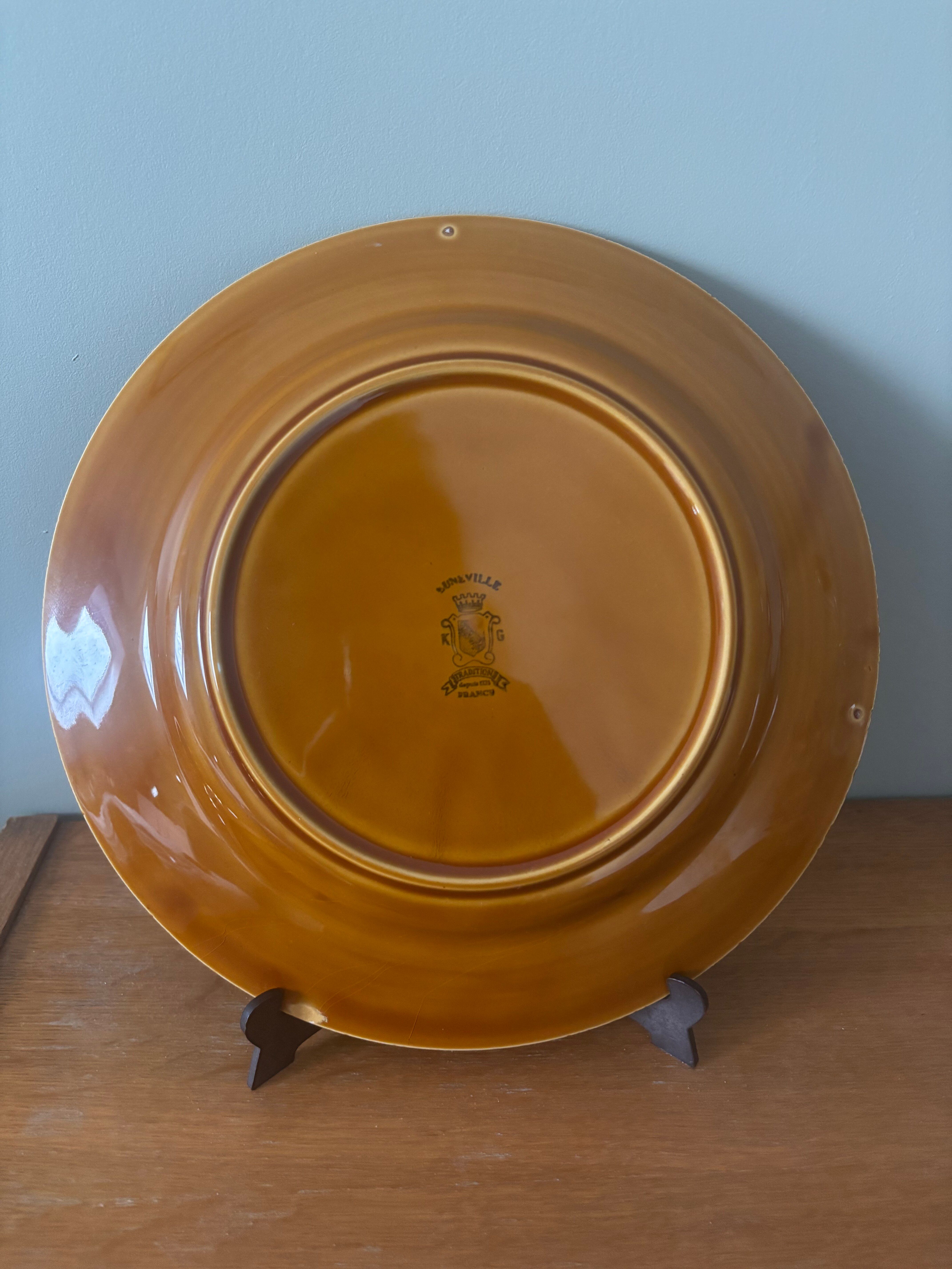 Vintage set of 6 honey brown flat plates from Lunéville.