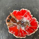Red enamelled ceramic cup stamped vintage vallauris