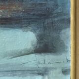 Tableau abstrait bleu, MACKOWIAK ERWIN, peintre belge, huile sur panneau, 1960