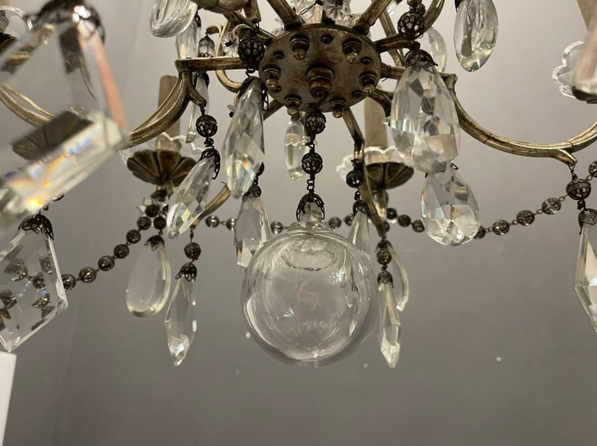 Antique Italian Silver Crystal Chandelier, 1940s