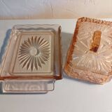 Pink glass butter dish