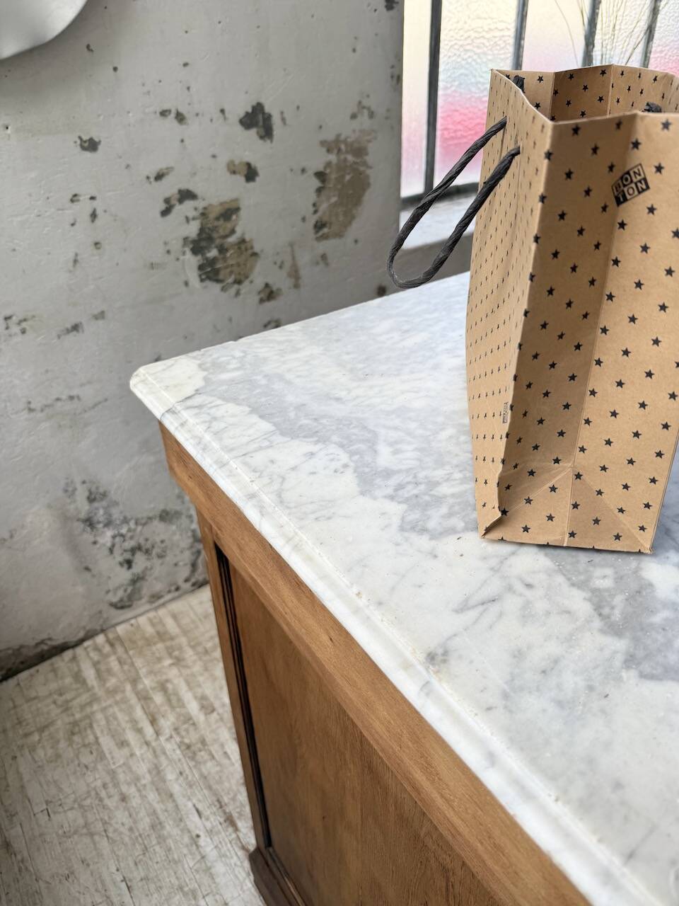 Oak and marble counter 1950