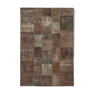 Hand-knotted oriental vintage 201 cm x 296 cm brown patchwork carpet