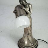 Silver Vermeil Figural Table Lamp with Opaline Glass. Italy 1960s