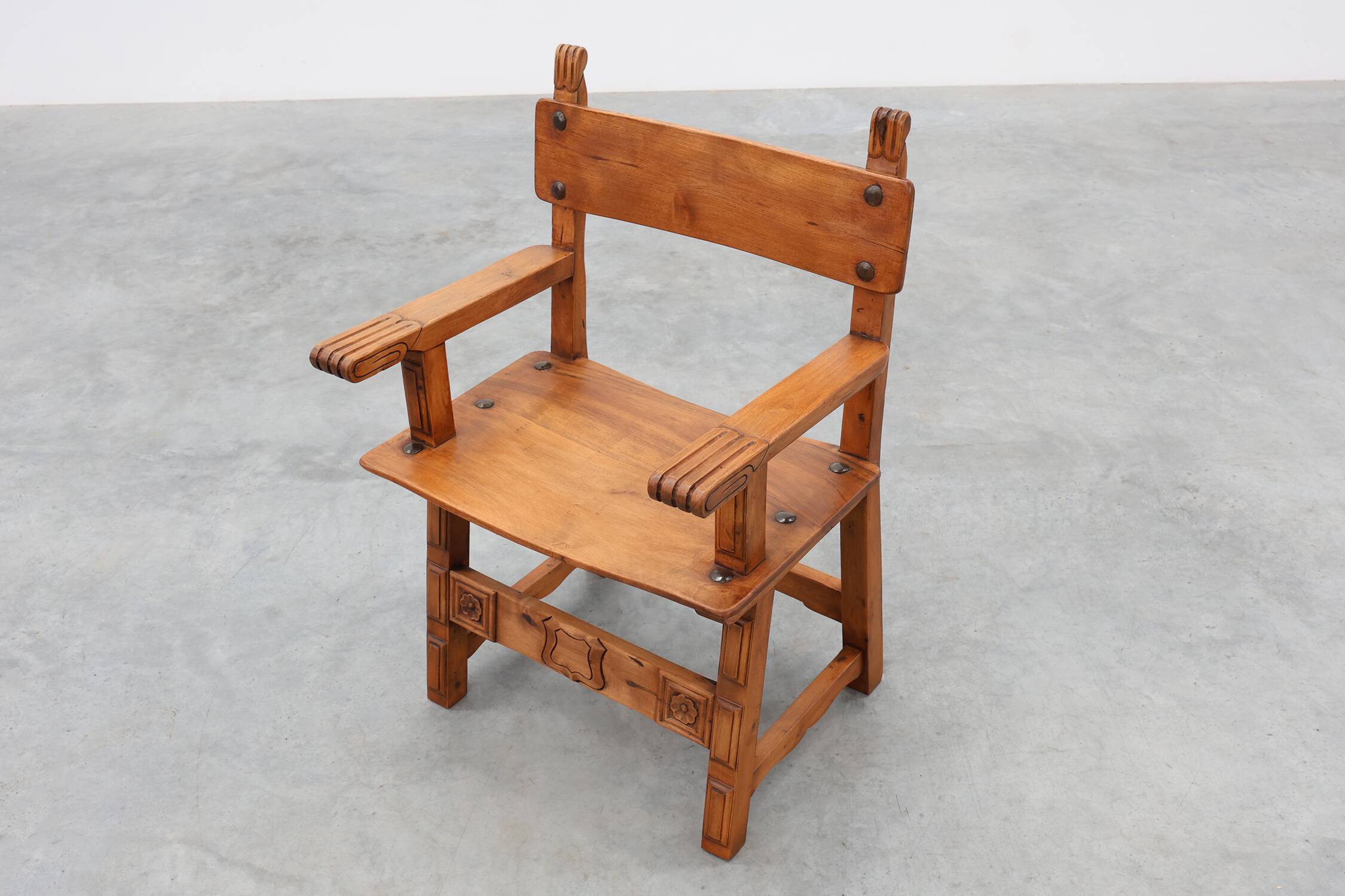 Rustic carved oak Iberian side chair, Spain ca. 1900