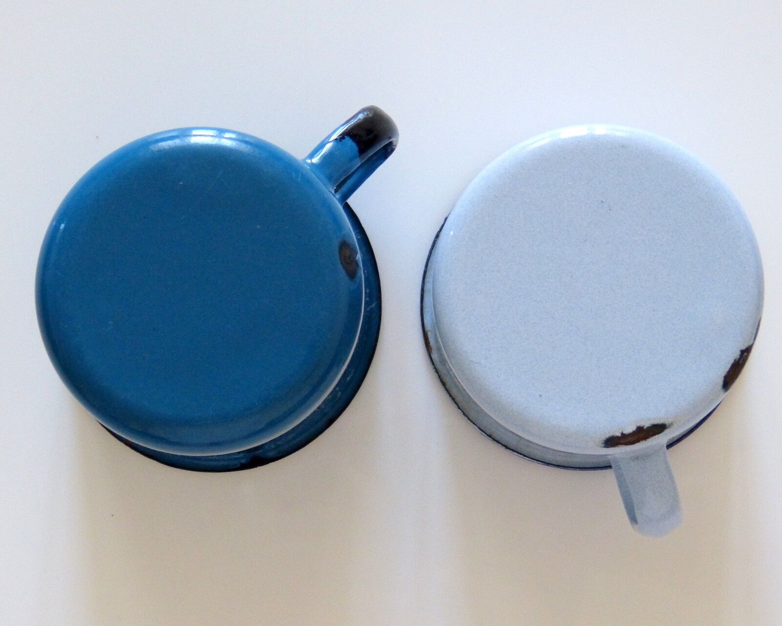 2 vintage 60 ' s sheet metal mugs