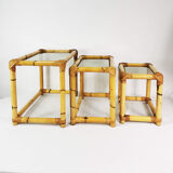 Set of 3 bamboo tables - modular, Germany, 1970s