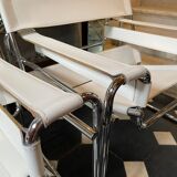 Pair of leather and steel armchairs by marcel breuer for gavina, " wassily b3 "