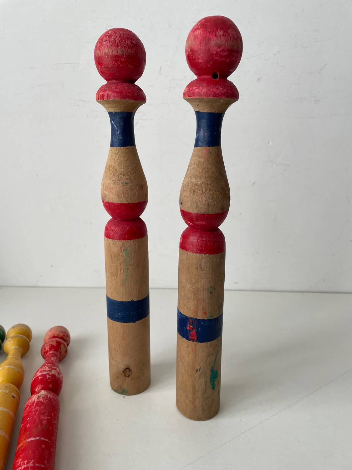 Old wooden bowling pins