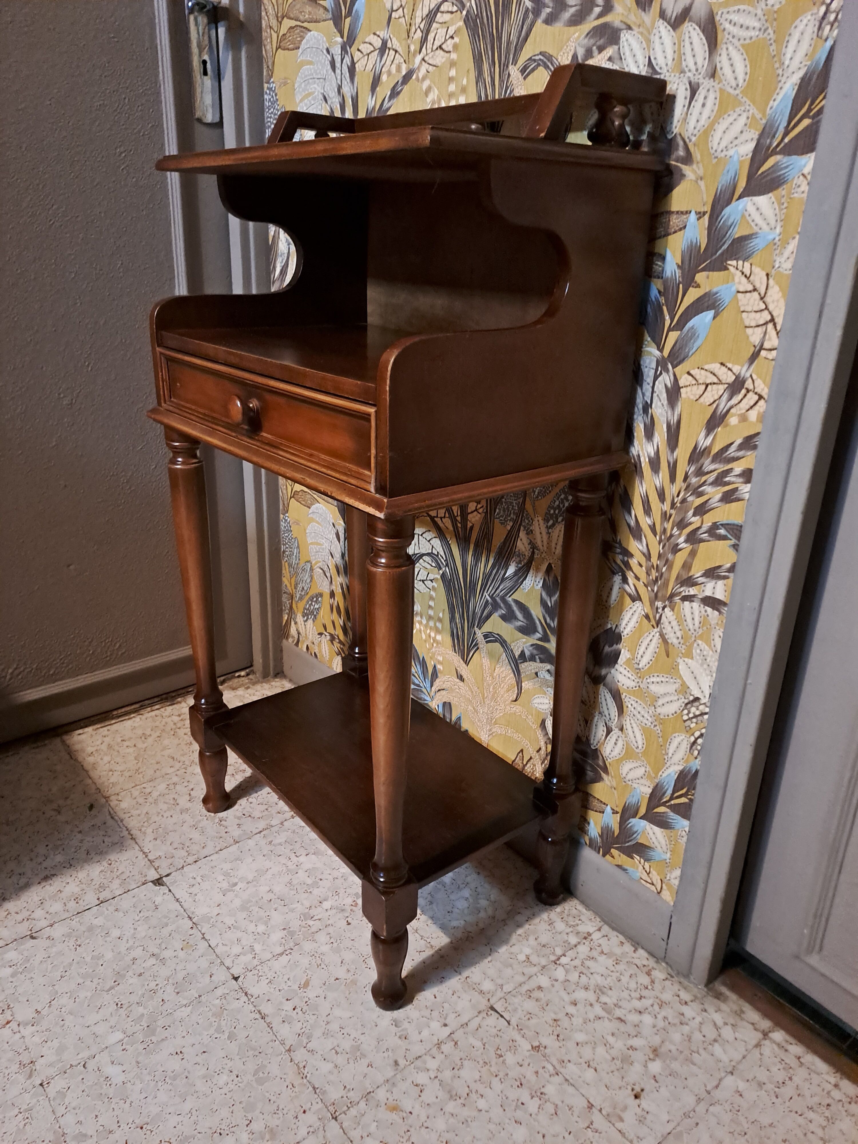 1980s console bedside table in brown varnished wood