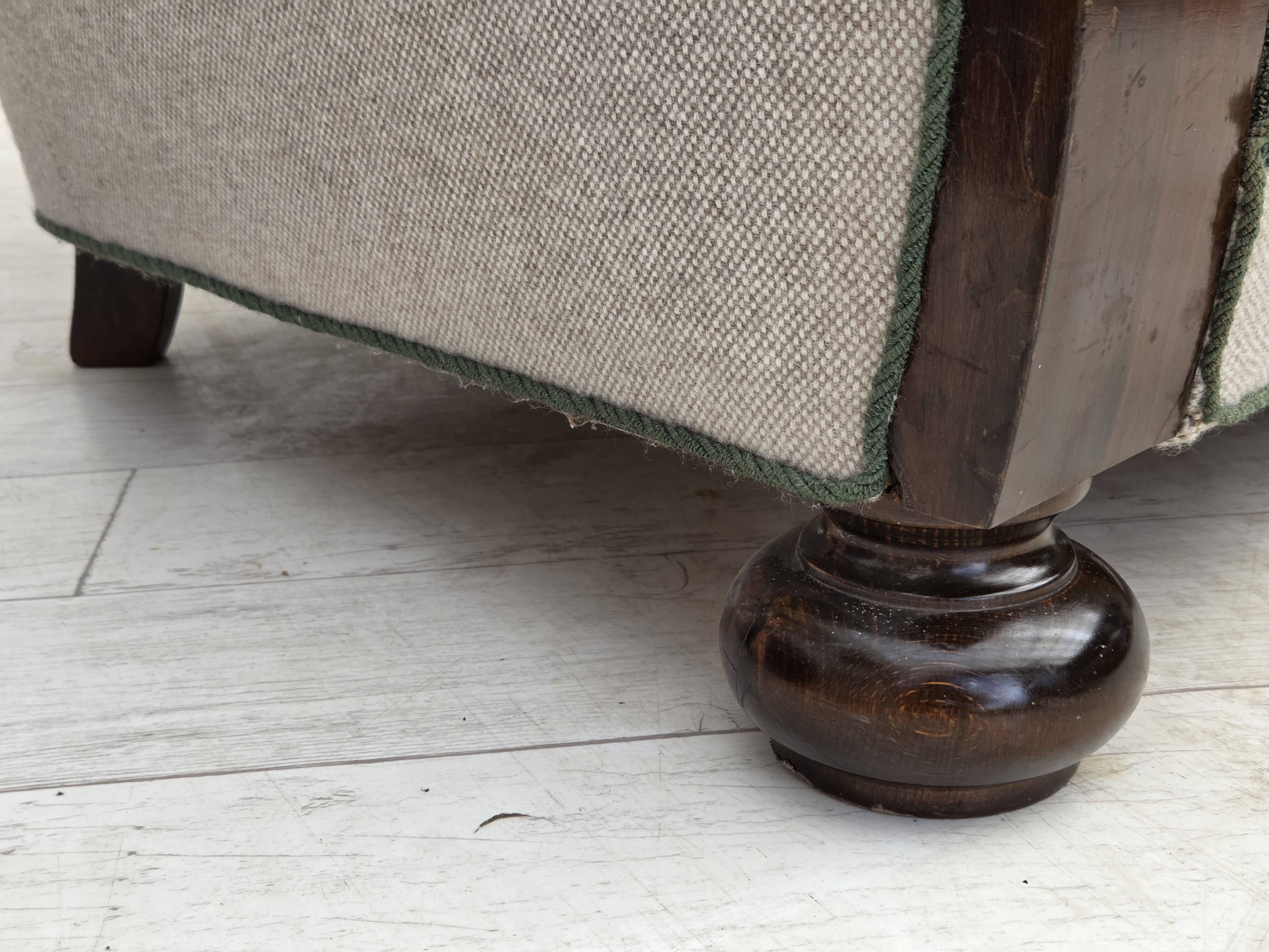 1960s, Danish 3-seater sofa, furniture wool, oak wood.