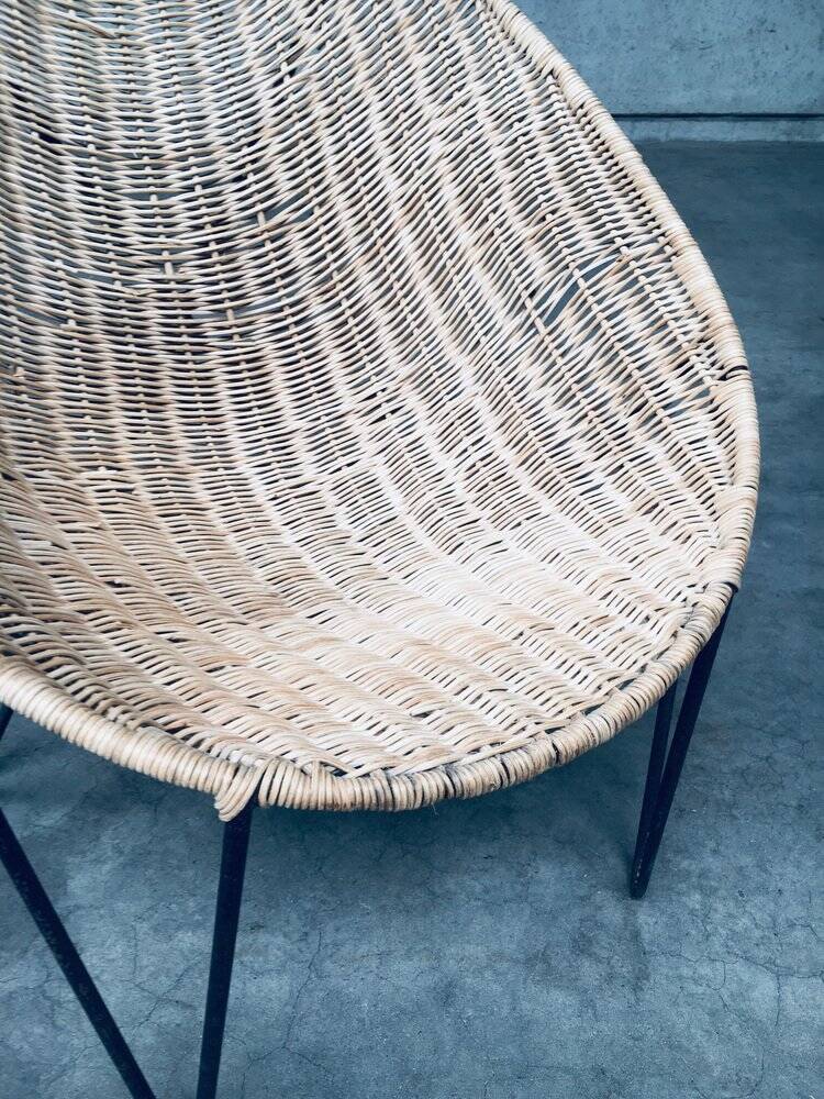 Mid-Century Modern Design Egg Basket Wicker Chairs, Italy, 1950s, Set of 3