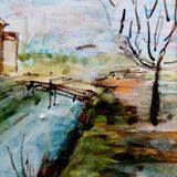 Framed and hand painted ceramic tile