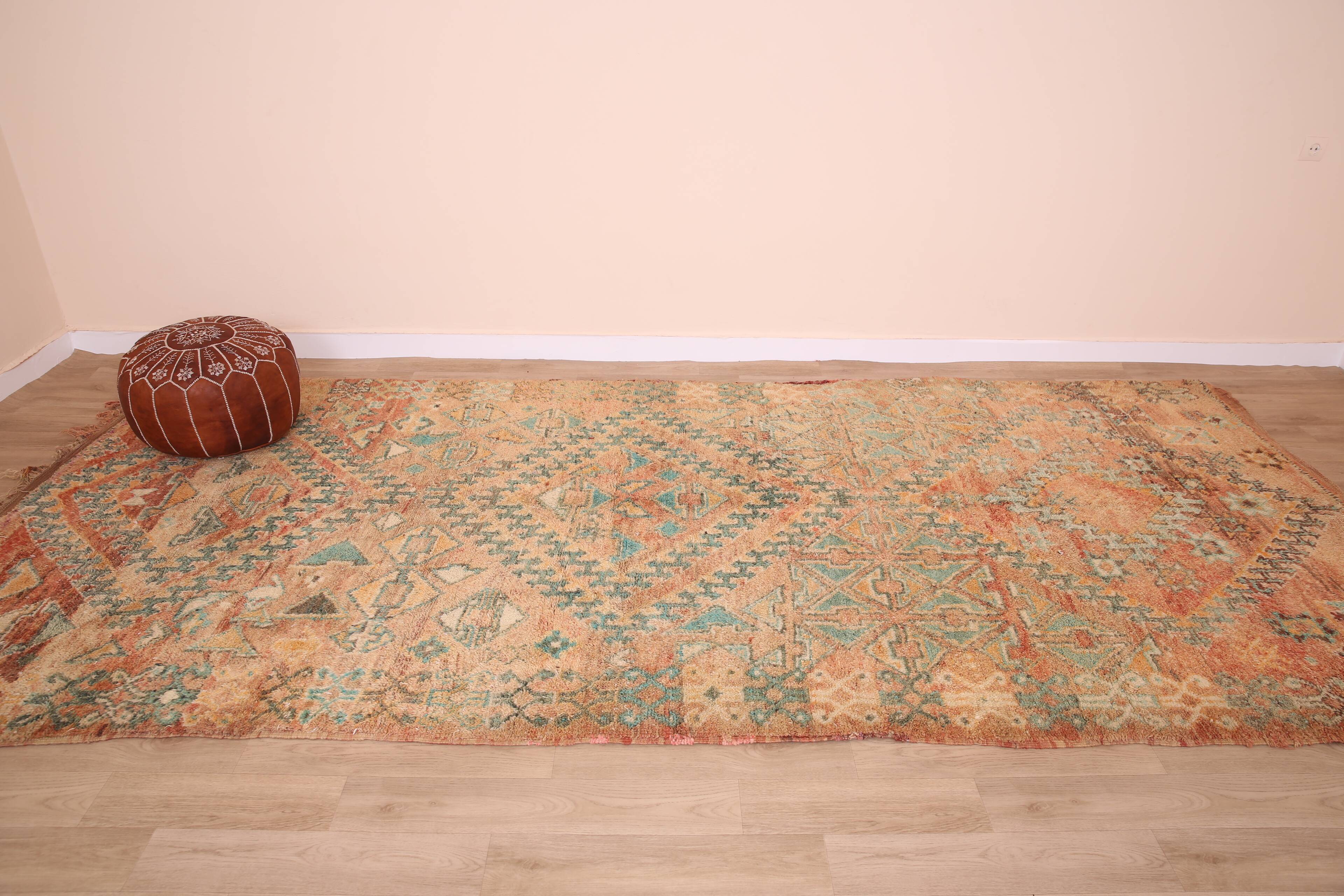 Peach Vintage Moroccan Rug 173 x 383 cm, Berber Wool Rug, Handmade Boho Rug