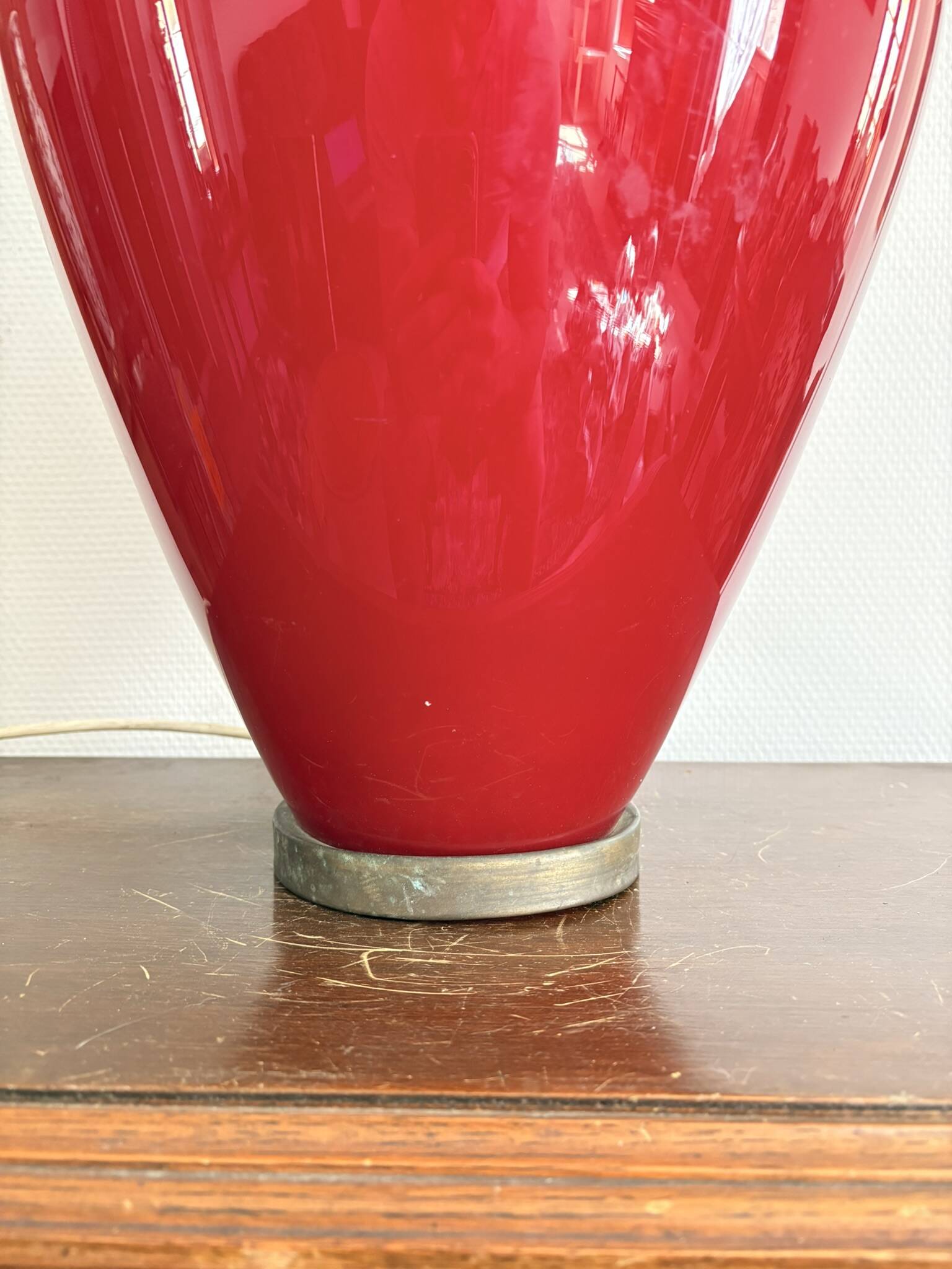 Large Bottle Lamp Opaline Glass Red Mid Century Vintage 80cm