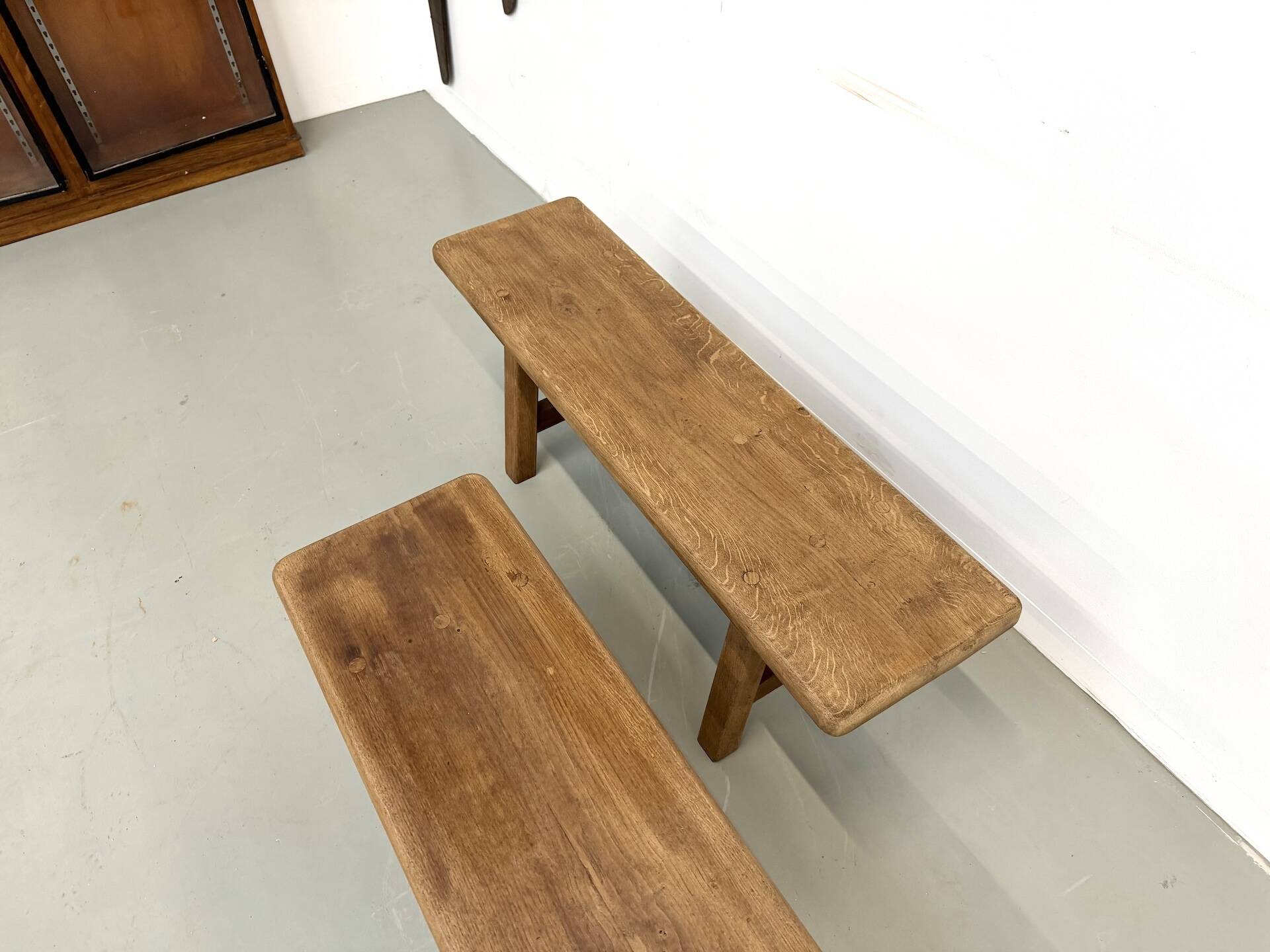 Pair of small solid oak benches - 1950s
