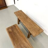 Pair of small solid oak benches - 1950s