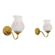 Pair of gooseneck wall sconces in gilded metal, white opaline with pink decorations