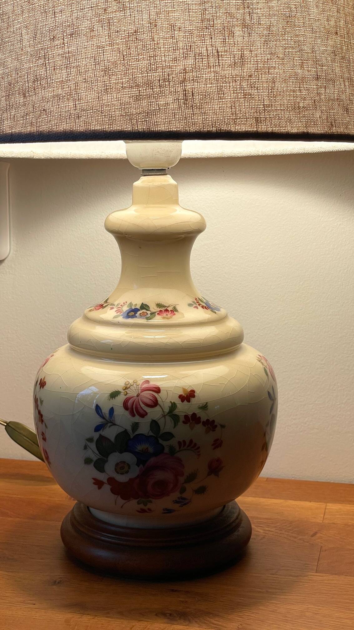 VINTAGE Ceramic Lamp with Wooden Base