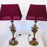 Pair of vintage golden acanthus leaf decorative lamps