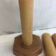 Handmade natural wood candle holder, hexagonal shape and its 3 old beeswax candles.