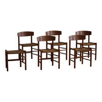 Set of 6 'Folkestole' J39 dining chairs by Børge Mogensen in oak, FDB Møbler, 1950s.