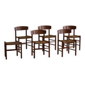 Set of 6 'Folkestole' J39 dining chairs by Børge Mogensen in oak, FDB Møbler, 1950s.