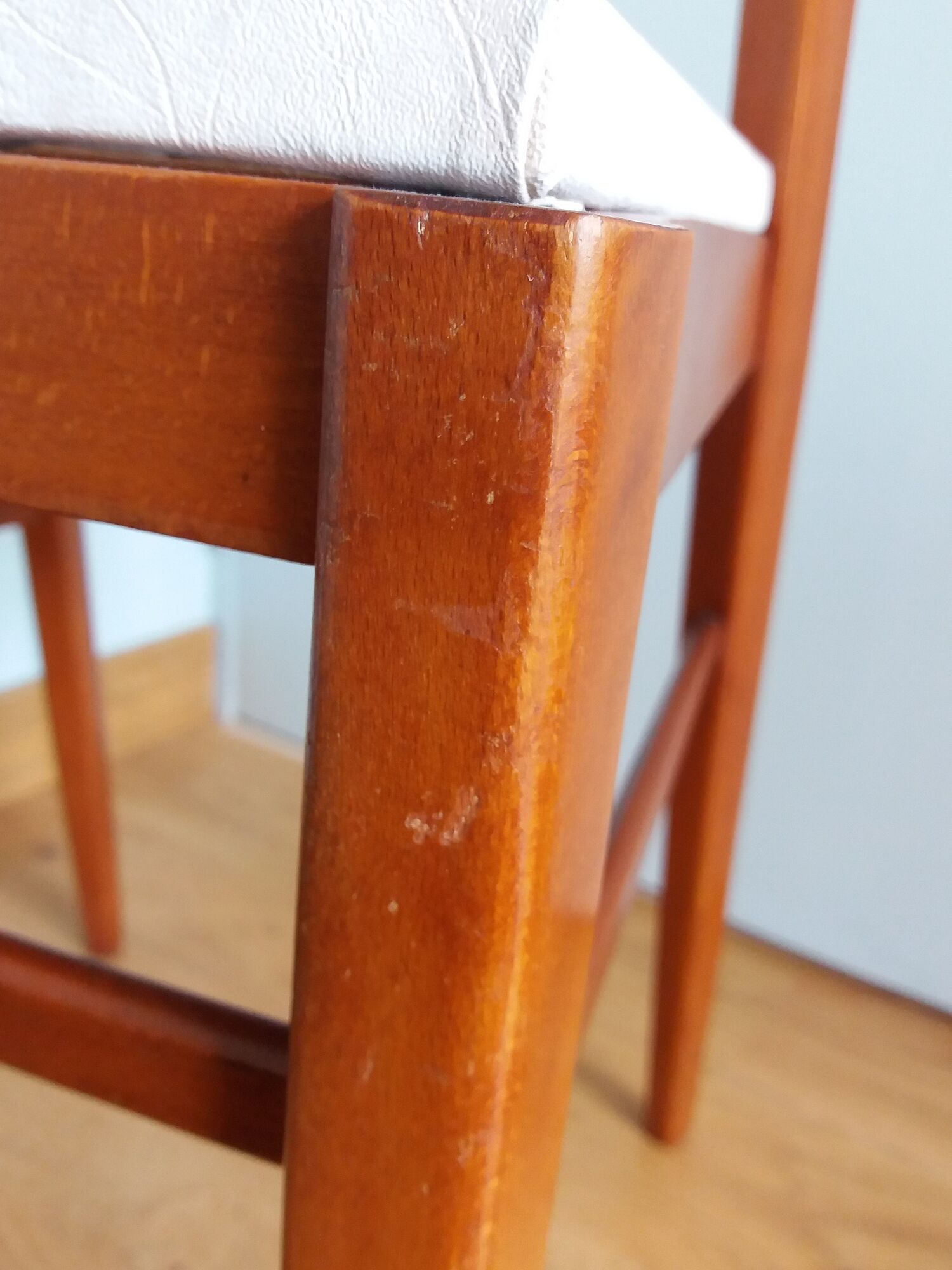 Scandinavian chair wood mahogany color and skai white